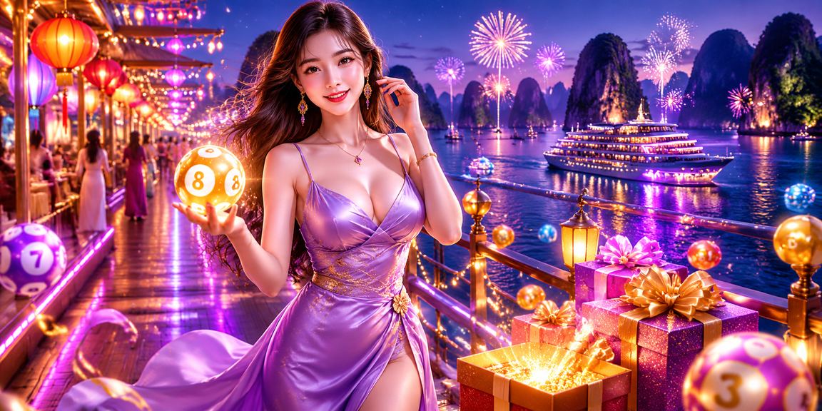 Người chơi xổ số tại chợ đêm vịnh Hạ Long dưới ánh đèn lấp lánh