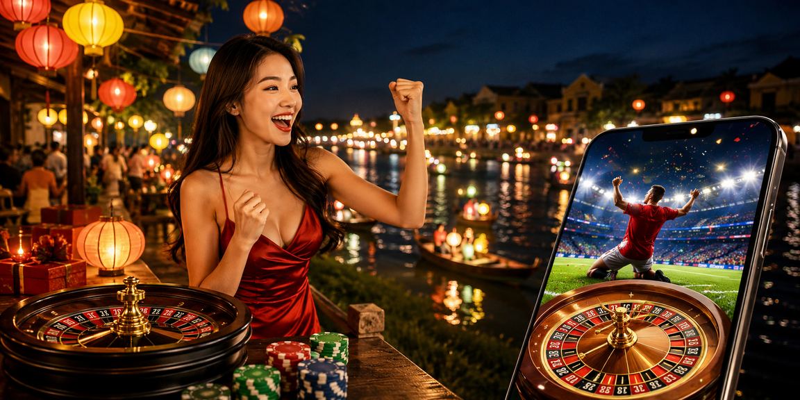 Không khí chơi roulette sôi động tại chợ đêm Hội An về đêm