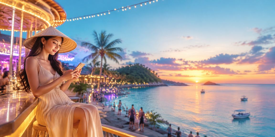 Người chơi casino trên điện thoại di động tại Phú Quốc đội nón lá truyền thống