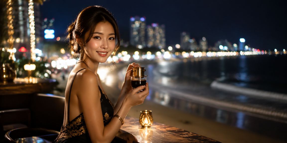 Người dùng VIP đọc điều khoản nền tảng tại quán cà phê bờ biển Vũng Tàu buổi sáng